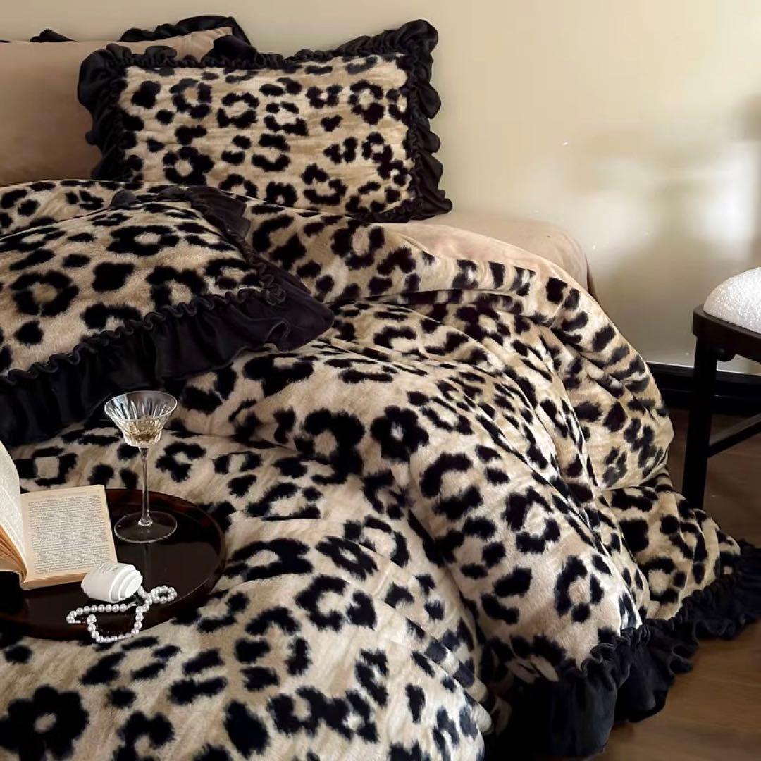 ヒョウ柄フリースカバー・シーツセット シングル