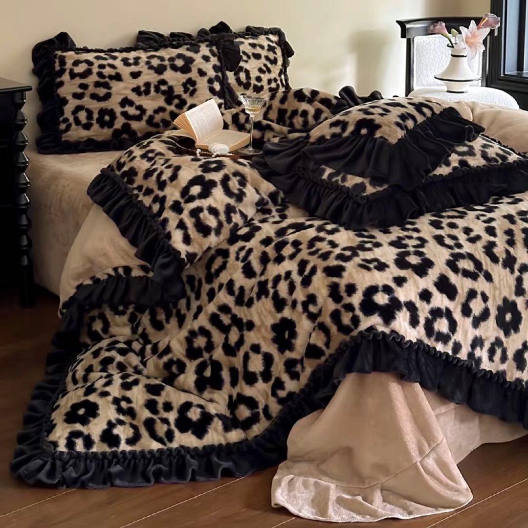 ヒョウ柄フリースカバー・シーツセット シングル