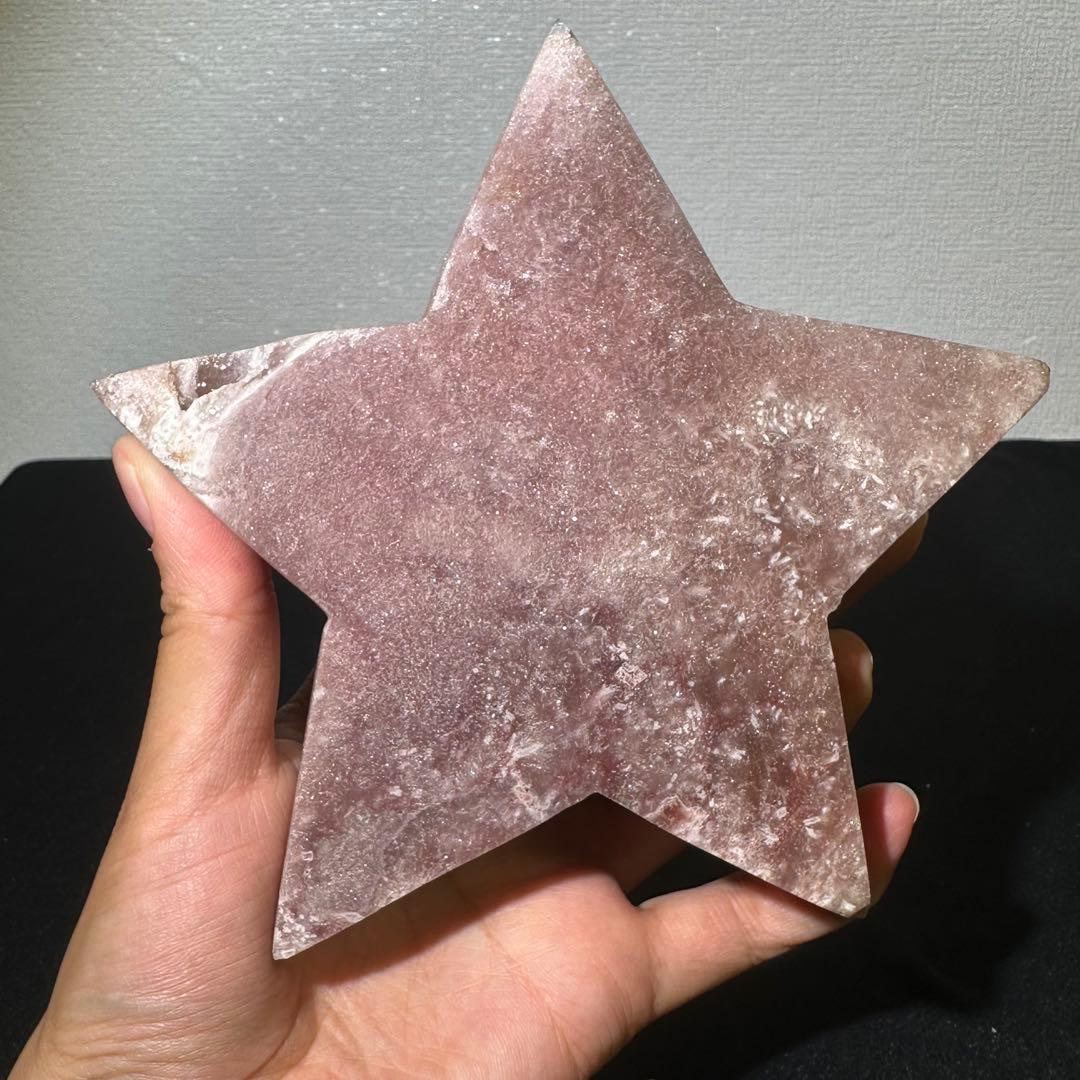 天然石ピンクアメジストの星　置物　彫物　台座付きNO.061510