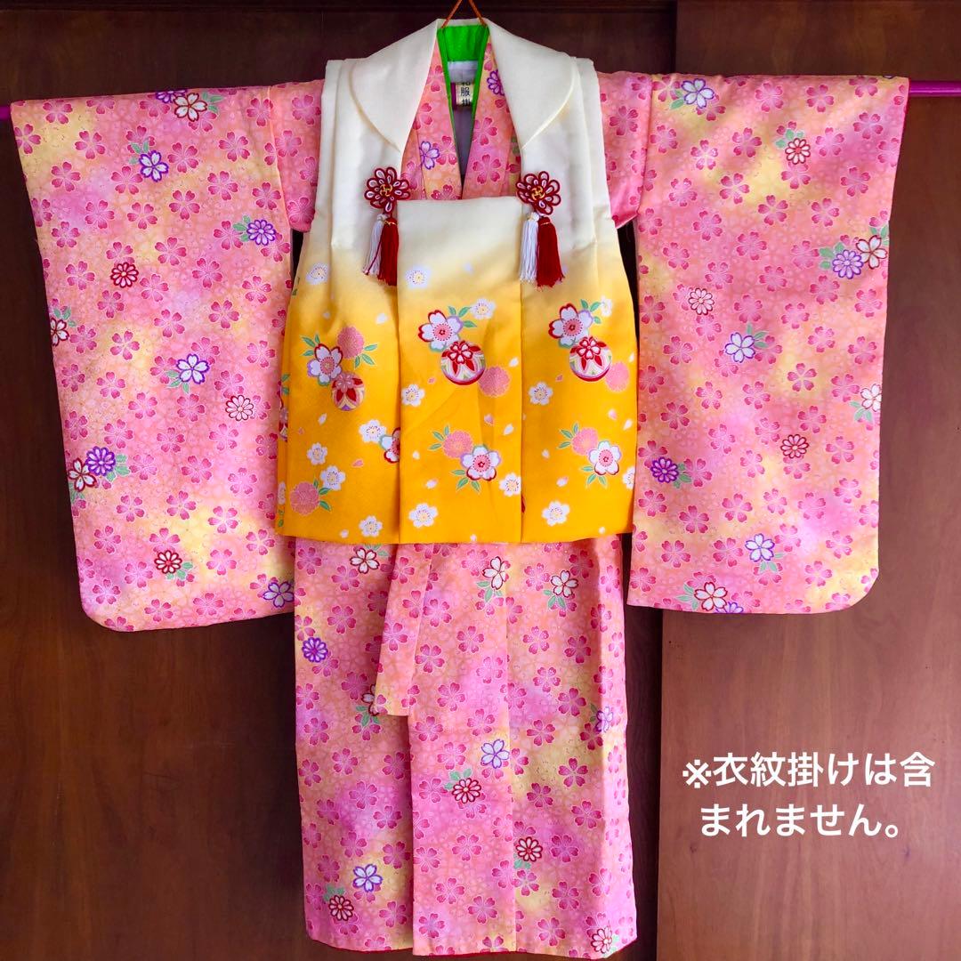 七五三 3歳女児セット　つまみ細工　髪飾り　桜柄　ピンク　みかん色　753 着物