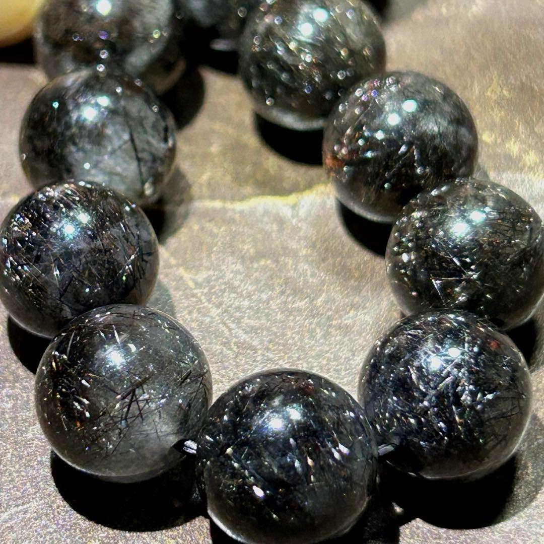 ♦︎別格高級品！プラチナ　ブラック　ルチル　ブレス　希少！財福大黒秘宝⑤