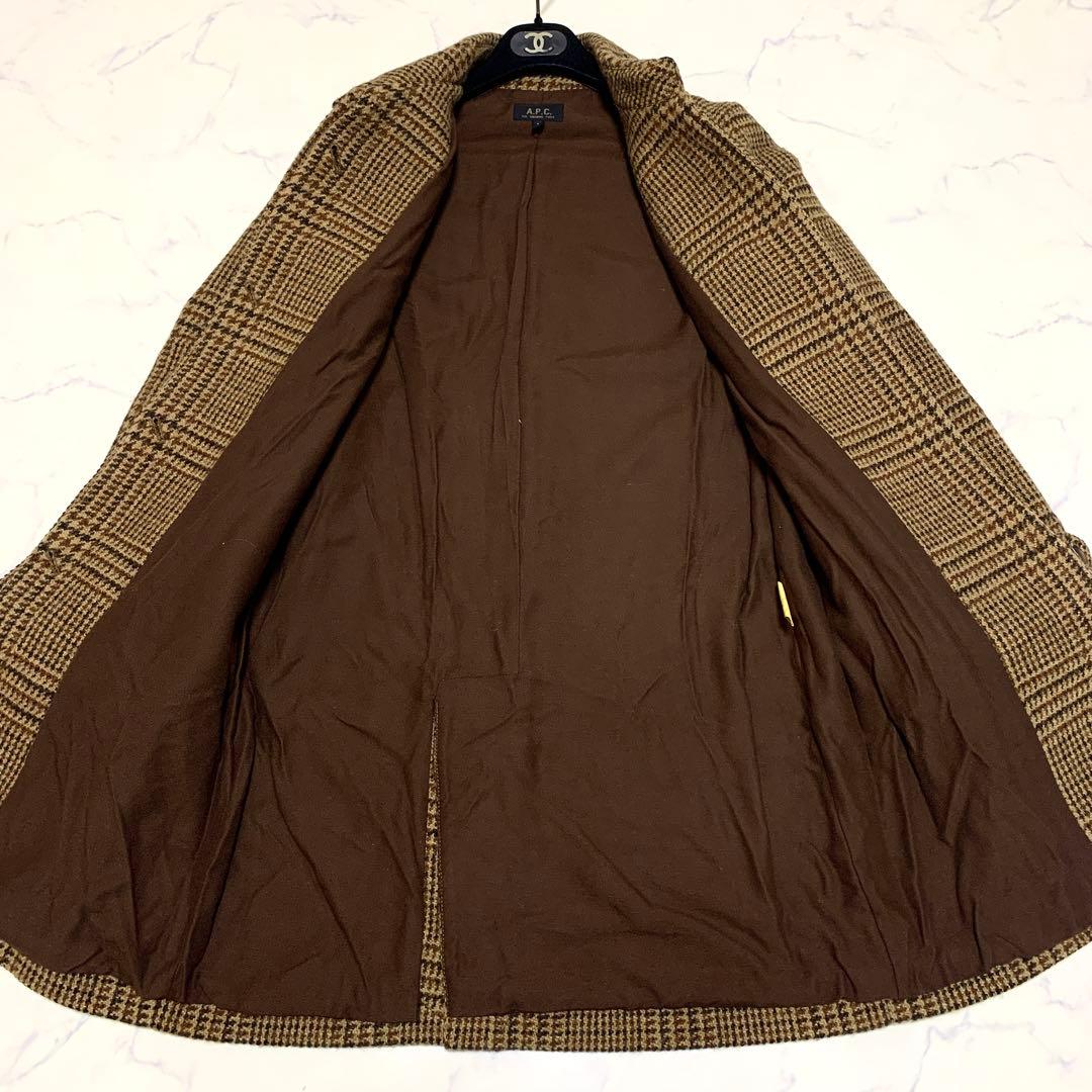 A.P.C アーペーセー 千鳥格子柄 ウールロングコート ブラウン S