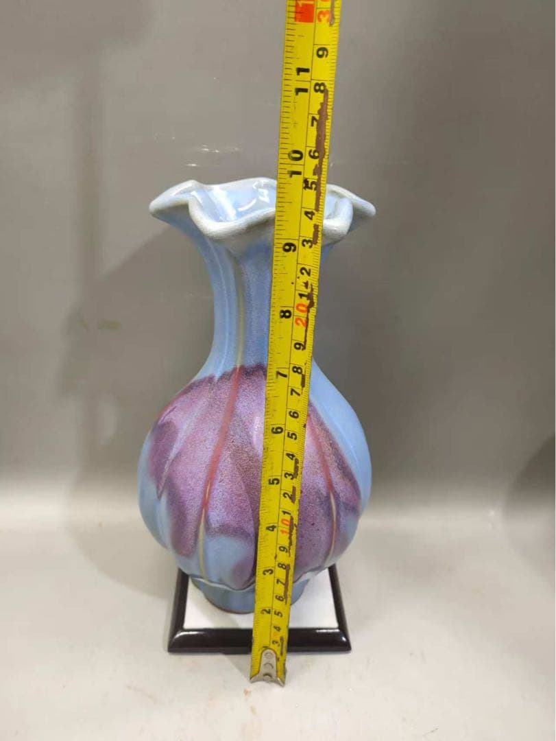 宋鈞磁瓜棱花口赏瓶 置物　陶芸　骨董品　古美術品　花瓶　逸品‼️