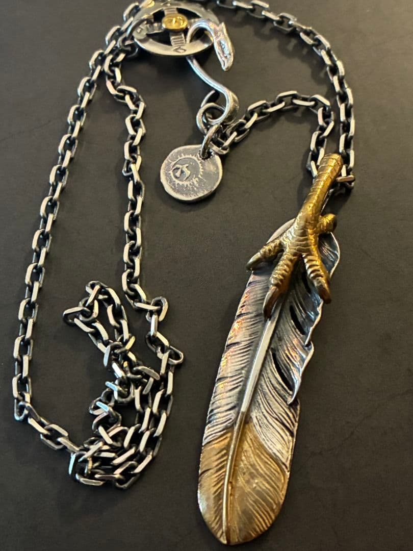 ゴローズ　金爪先金特大フェザーシルバー太陽メタル中イーグルフック細角チェーン