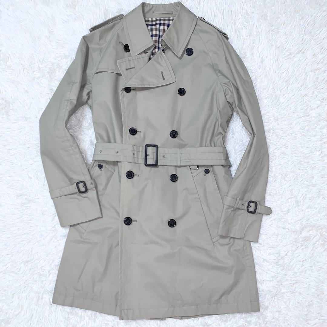 希少 英国製 アクアスキュータム トレンチコート チェック ベルト 撥水 L相当