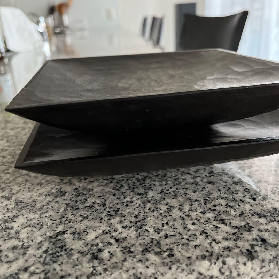 三谷龍二　黒拭き漆　角皿　 2枚セット