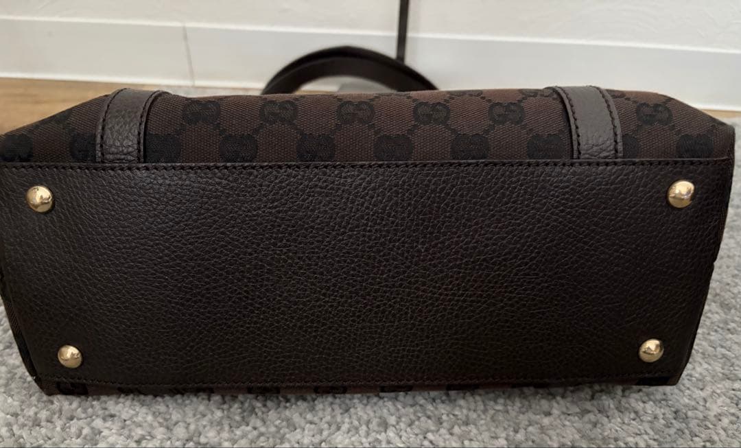 GUCCI ブラウン GGパターン トートバッグキャンパスレザーグッチ