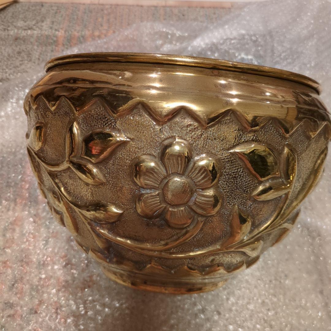 ブラス製アンティーク　アラブ製打ち出し細工植木鉢カバー（大）