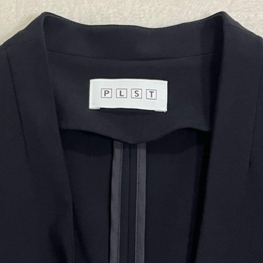 PLST プラステ 洗える パンツスーツ ノーカラー セットアップ 黒 S