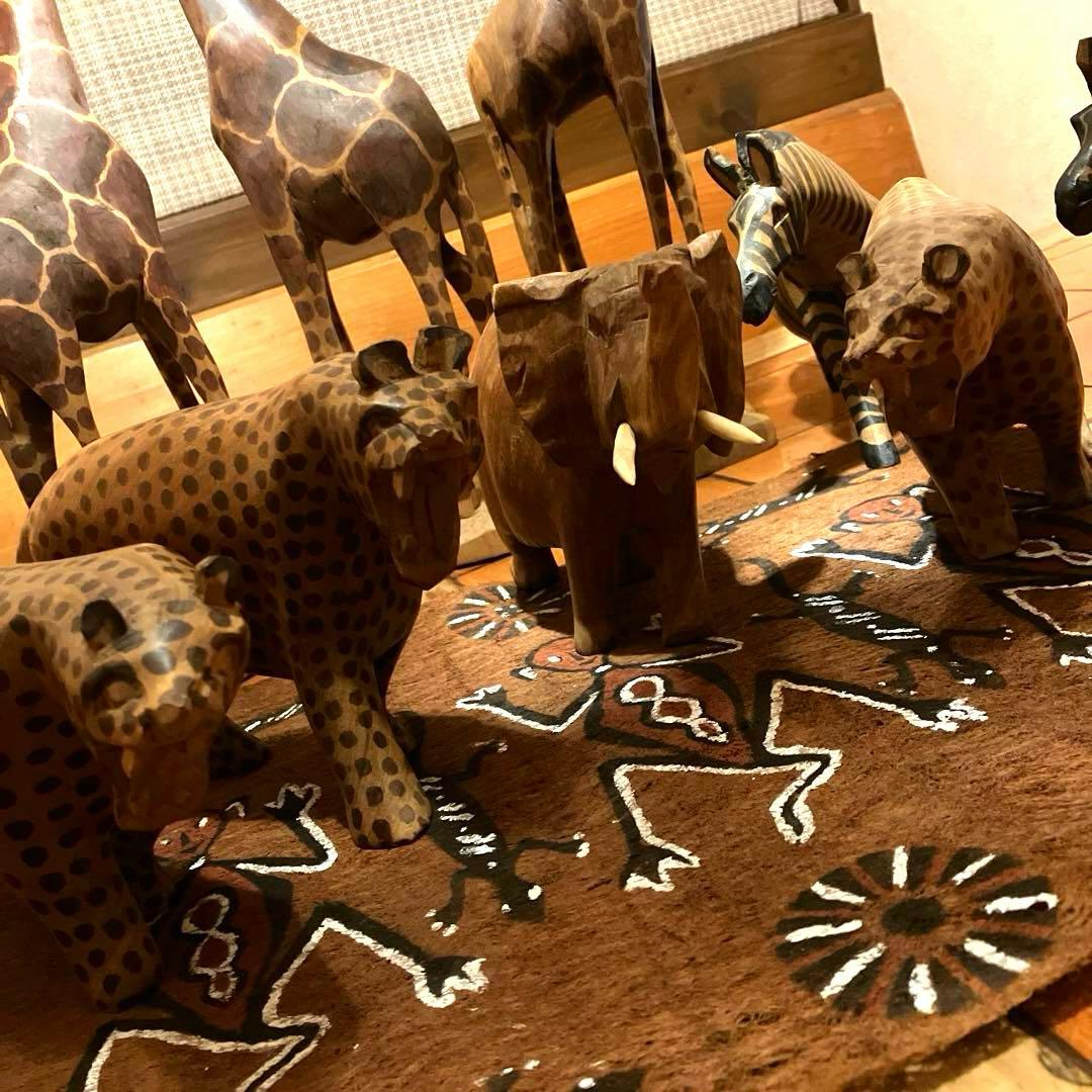 ✨レアビンテージ品✨　ハンドメイド 木製動物オブジェセット アフリカンスタイル