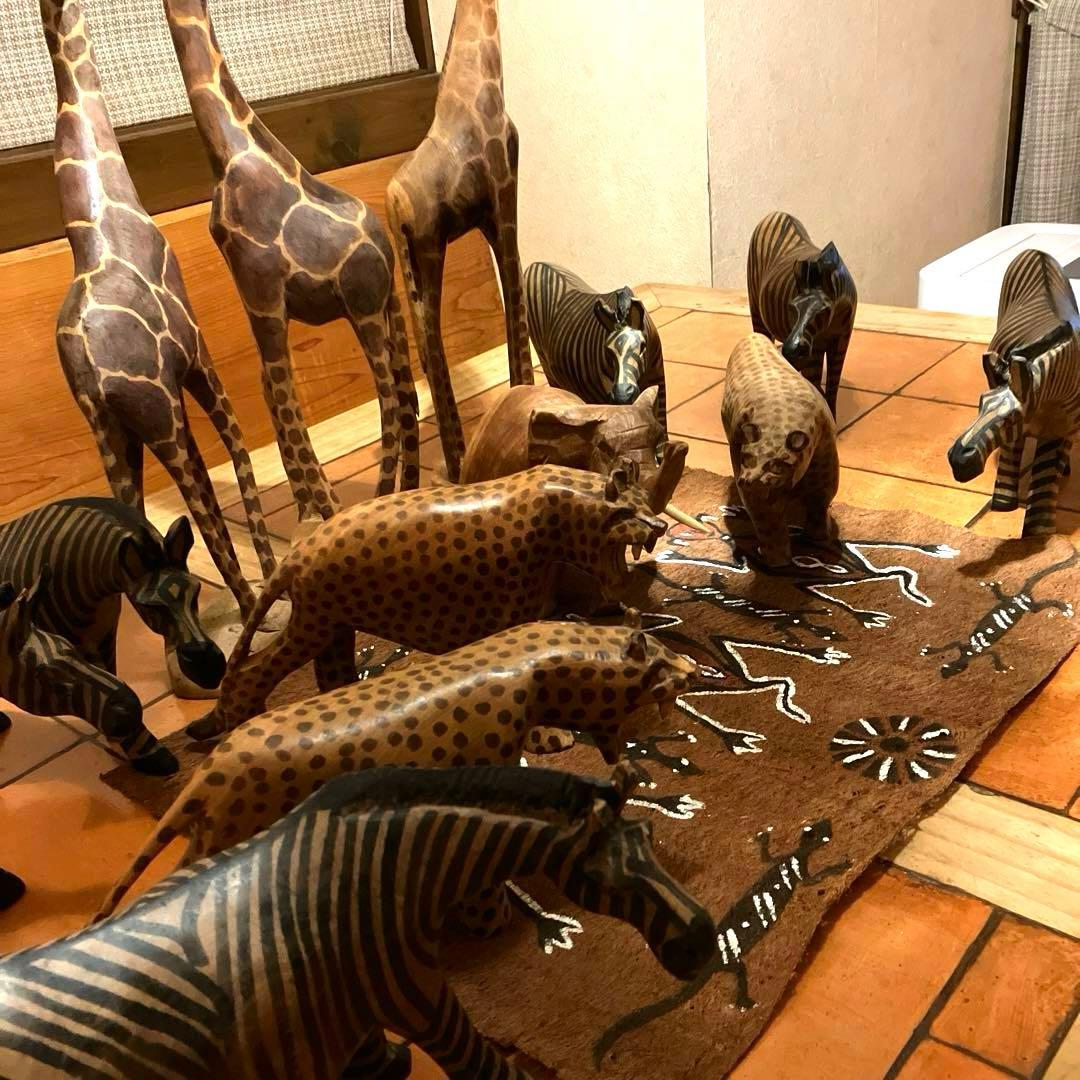 ✨レアビンテージ品✨　ハンドメイド 木製動物オブジェセット アフリカンスタイル