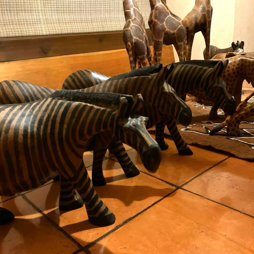 ✨レアビンテージ品✨　ハンドメイド 木製動物オブジェセット アフリカンスタイル