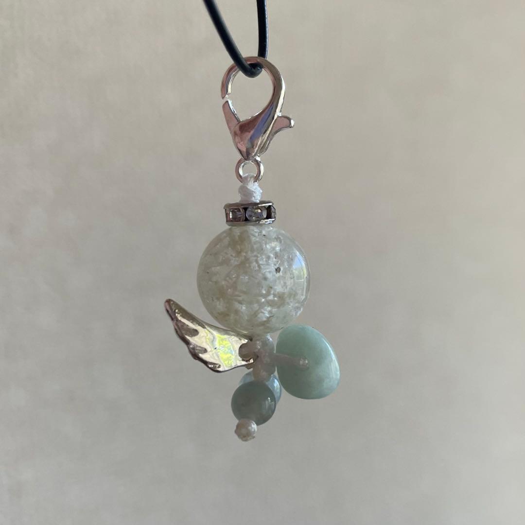 809s 天然石　天使　ホワイトガーデンルチル　アクアマリン　ビルマ翡翠