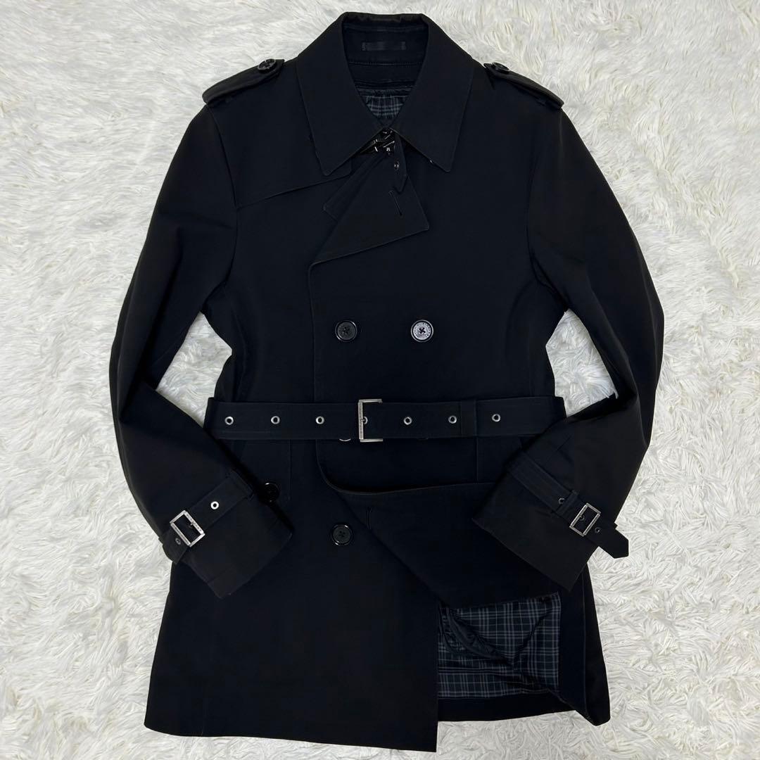【極美品/M】バーバリーブラックレーベル トレンチコート ノバチェック 黒 比翼