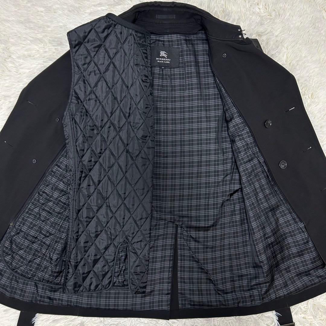 【極美品/M】バーバリーブラックレーベル トレンチコート ノバチェック 黒 比翼