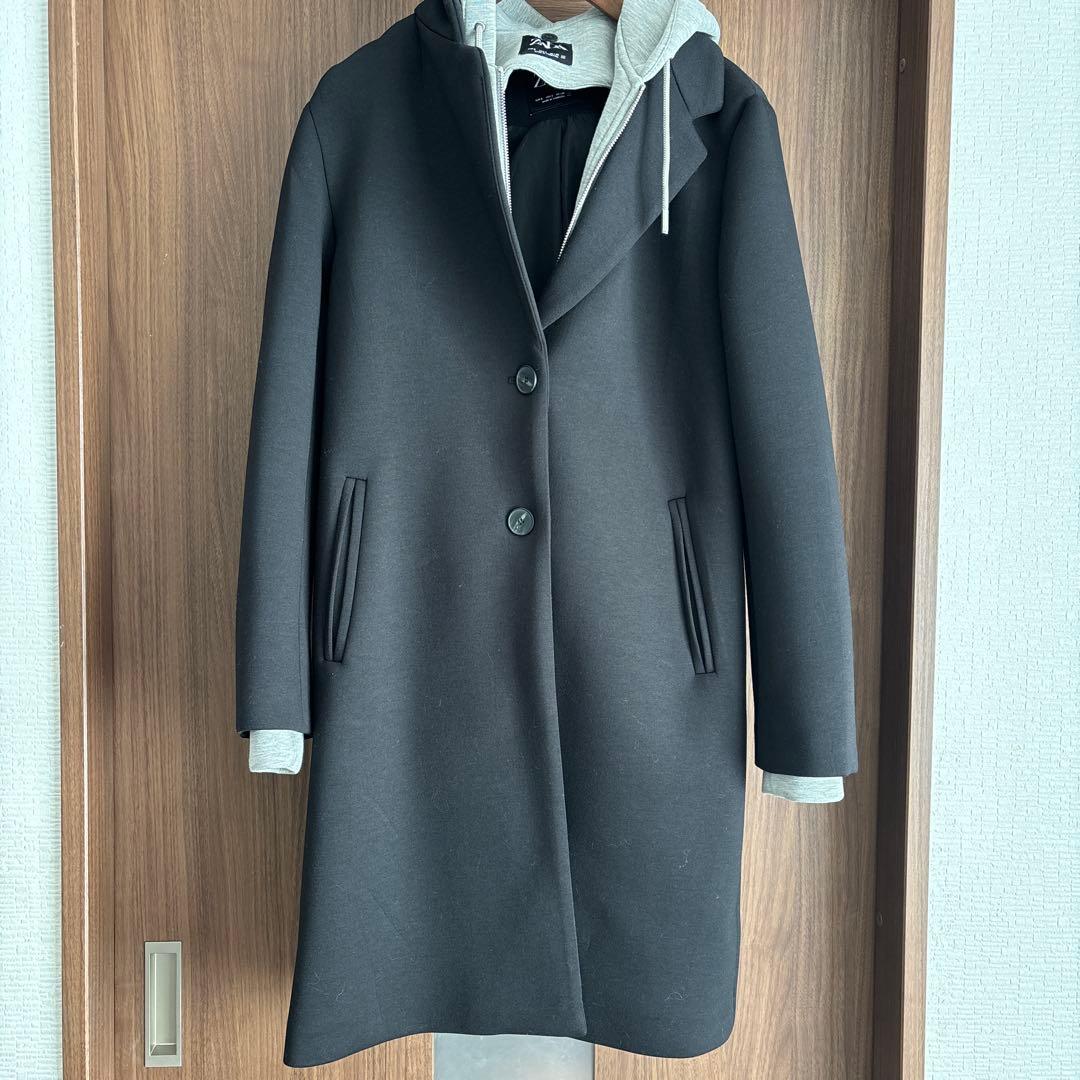 ZARA ブラック デタッチャブルフード コントラストコート