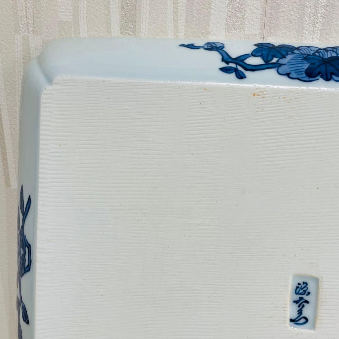 有田焼 源右衛門 染錦古代花鳥図 角平皿 四角 スクエアプレート トレー