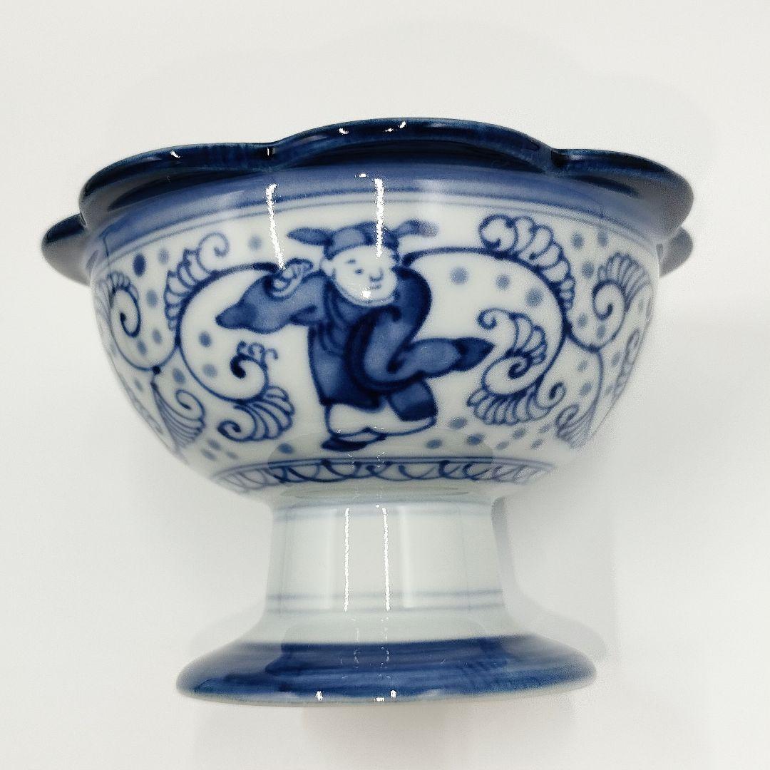 【未使用】有田焼 龍峰窯 染付唐草唐子 高台鉢揃 5客セット