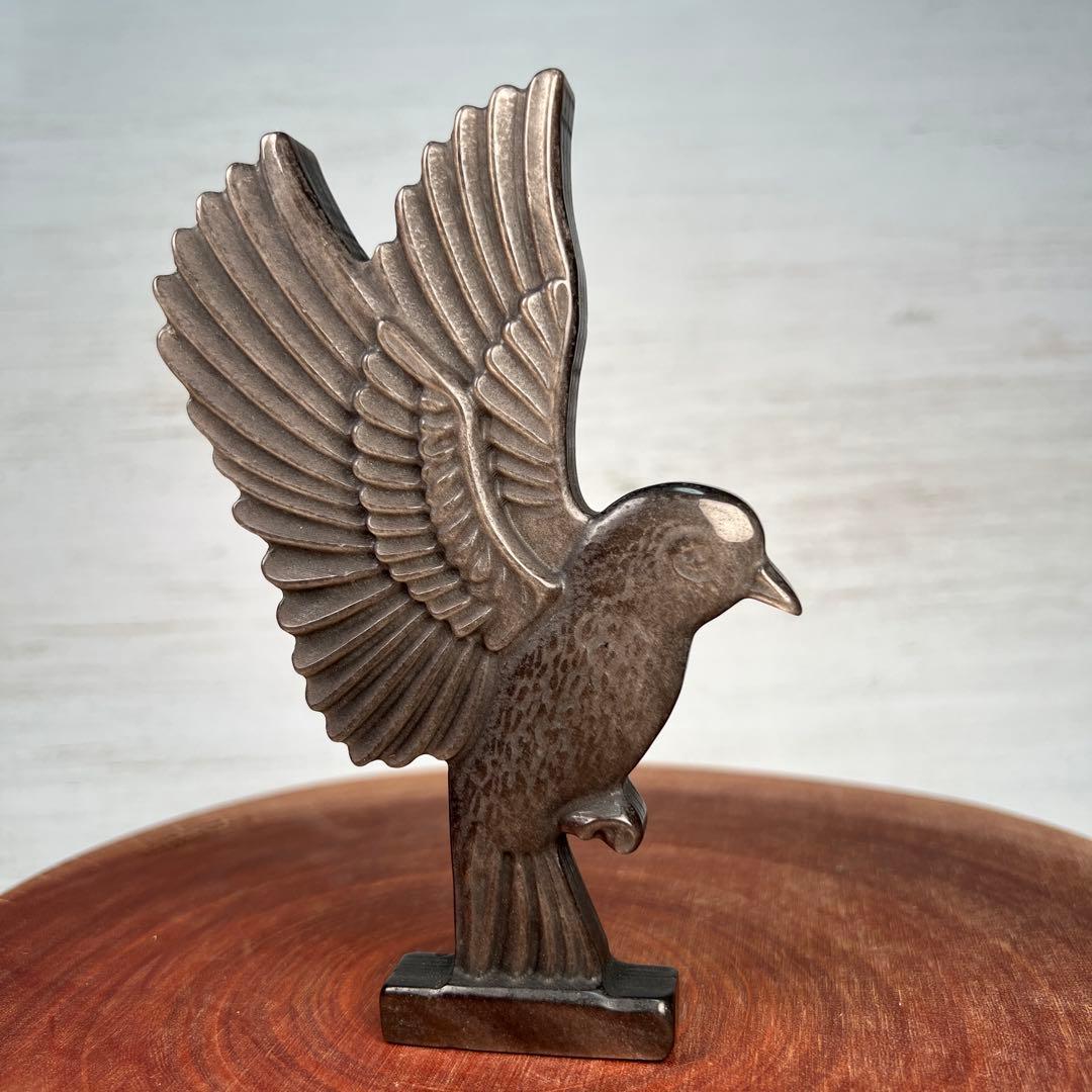 天然石　羽ばたく鳥　シルバーオブシディアン　14cm ミネラルタッグ付き