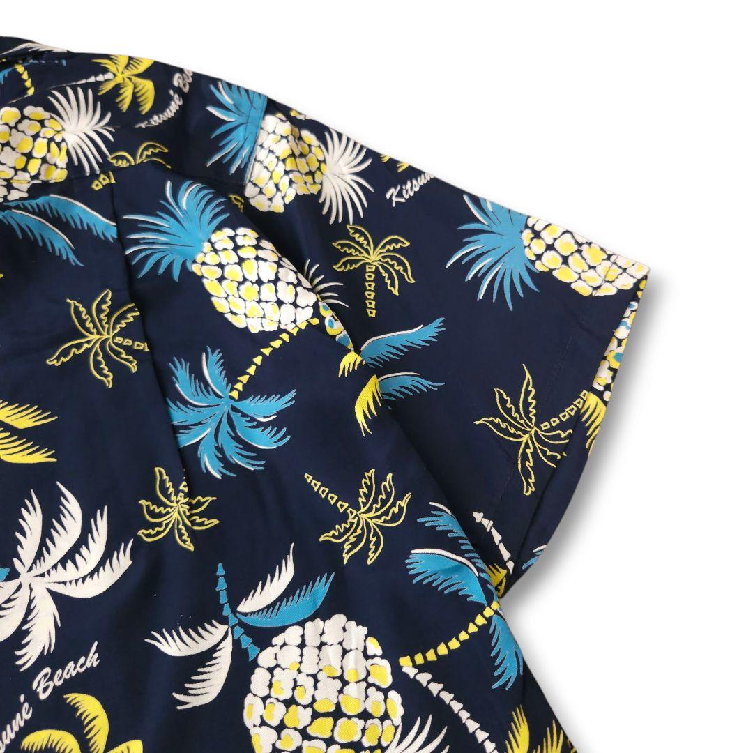 メゾンキツネ ハワイ限定 アロハシャツ Lサイズ相当 総柄 紺色 極美品