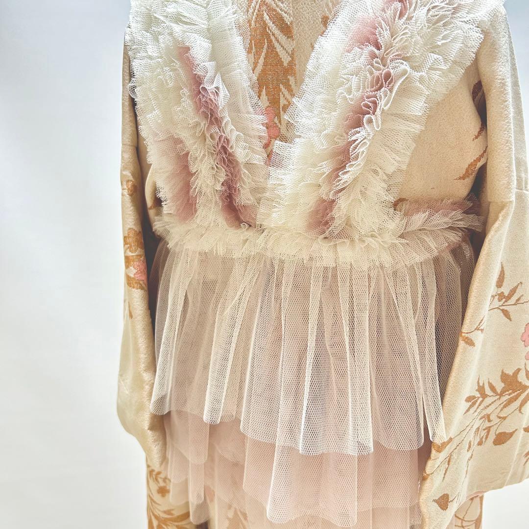 被布エプロン【ミルクティーピンク】チュール被布　被布ドレス　七五三 被布エプロン