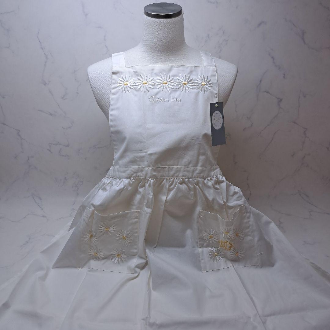 20260113　クリスチャンディオール　エプロン　刺繍　花　ホワイト　未使用