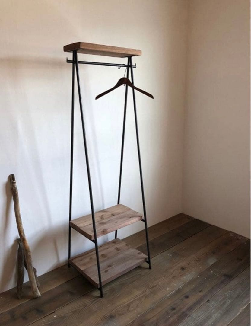 数量限定　特別価格　ハンガーラック　アイアン　古材　2段収納　コンパクト