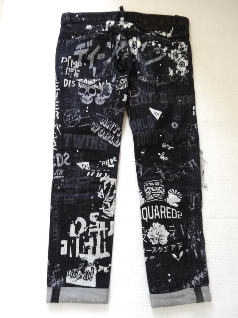 (598）DSQUARED2 ディースクエアード デニム パンツ 総柄 文字