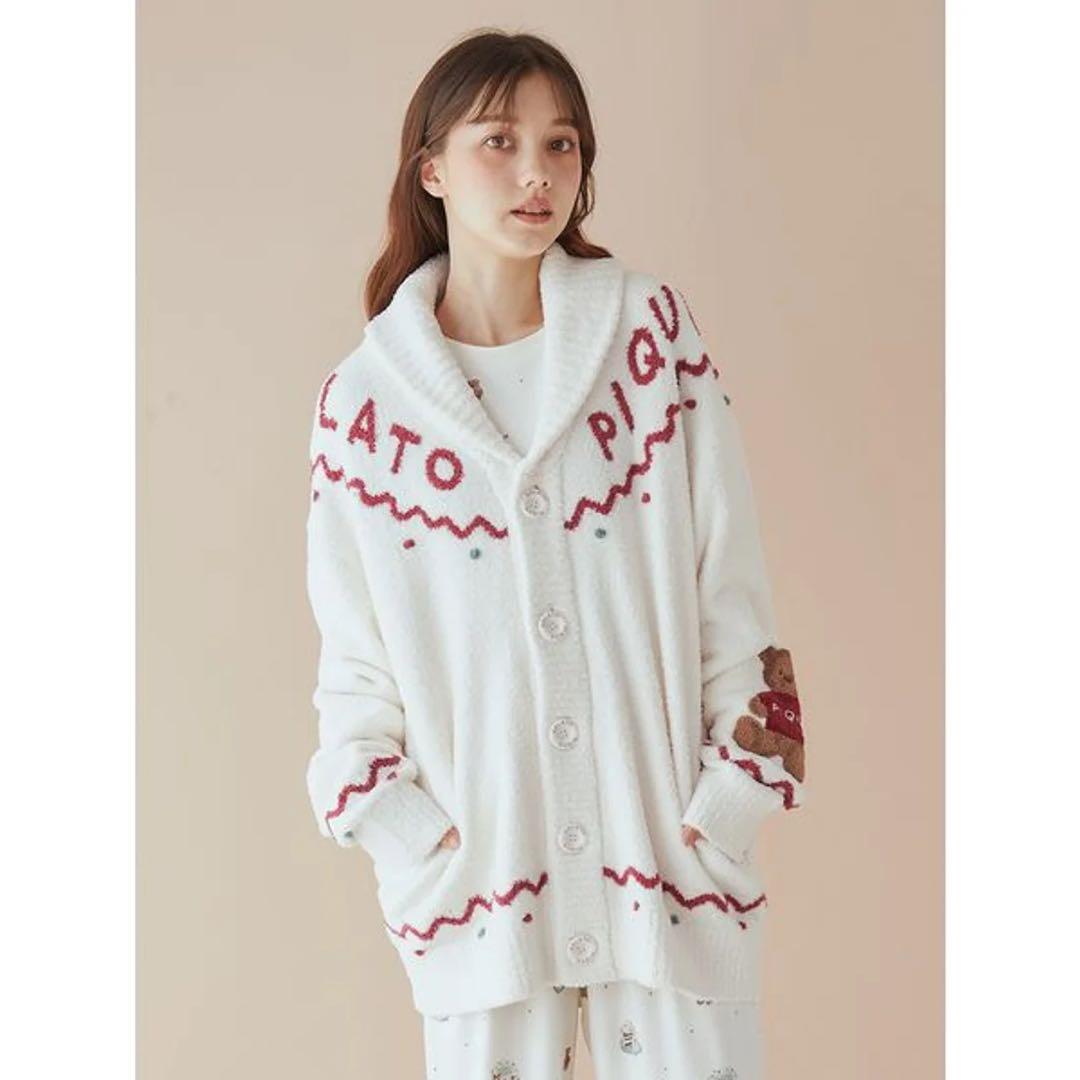 ジェラートピケ　ノルディックショールカーディガン　アイボリー