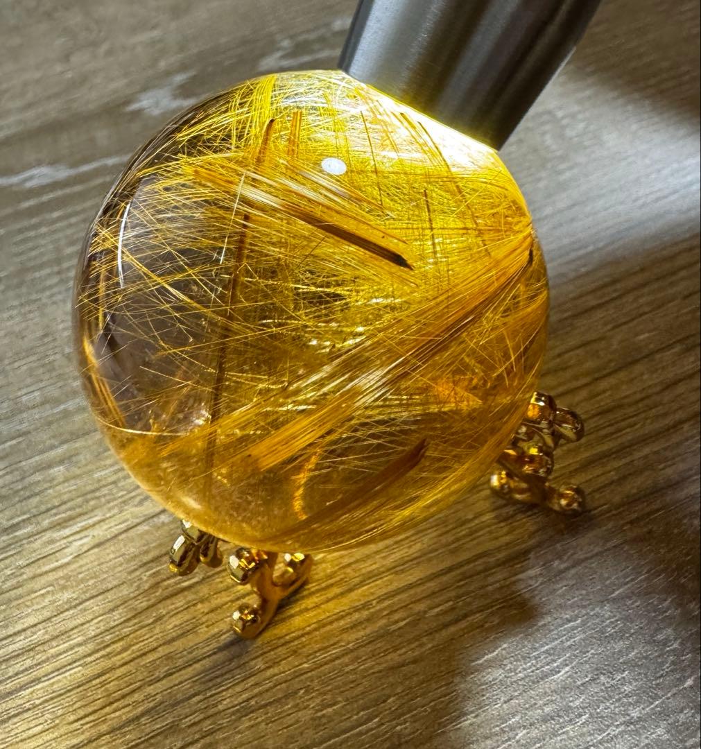 極上品　コレクション級　ゴールドルチルスフィア 丸玉　約5.1cm 日本鑑別書付