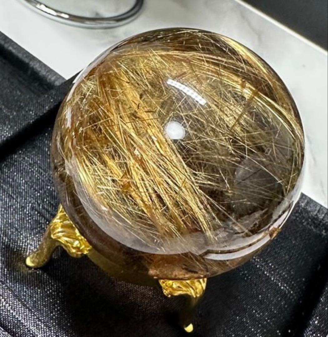 極上品　コレクション級　ゴールドルチルスフィア 丸玉　約5.1cm 日本鑑別書付