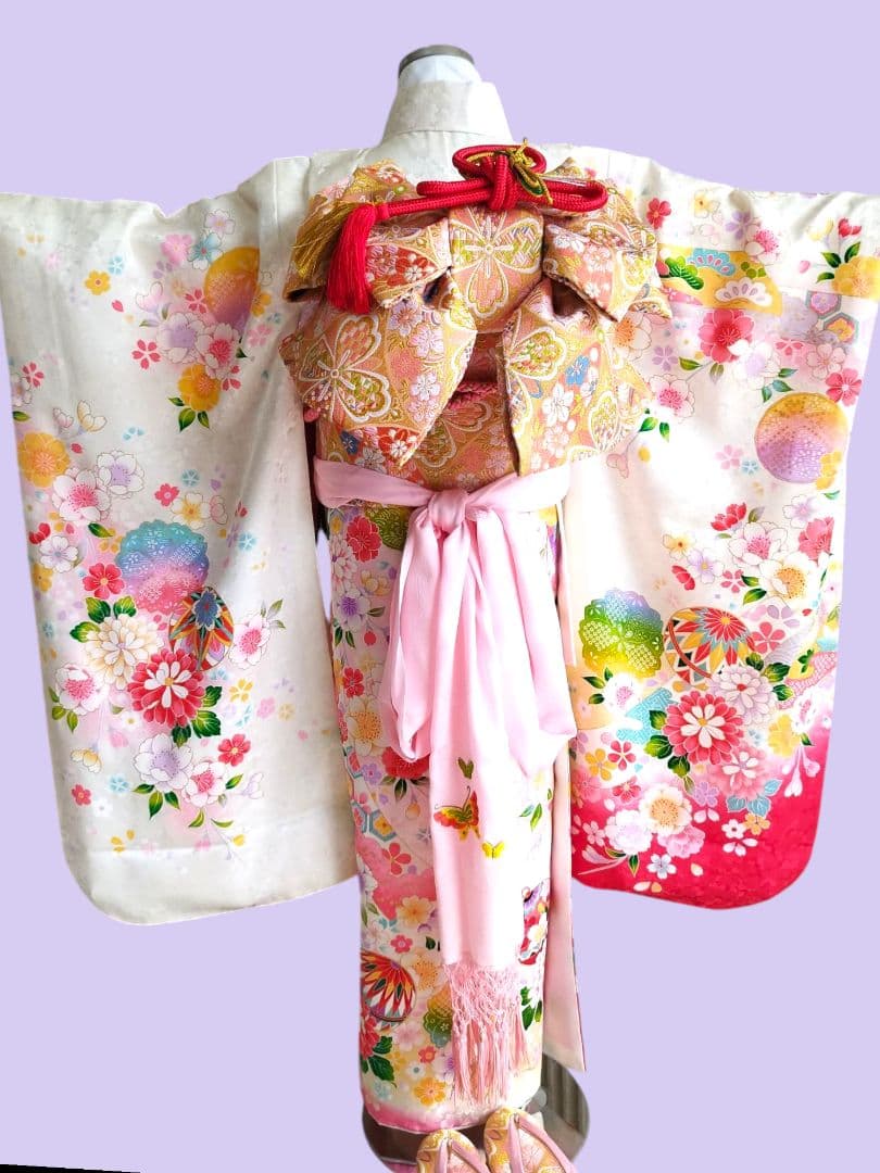 明日まで☆正絹白に刺繍着物に西陣帯フルセット☆七五三ハーフ成人式