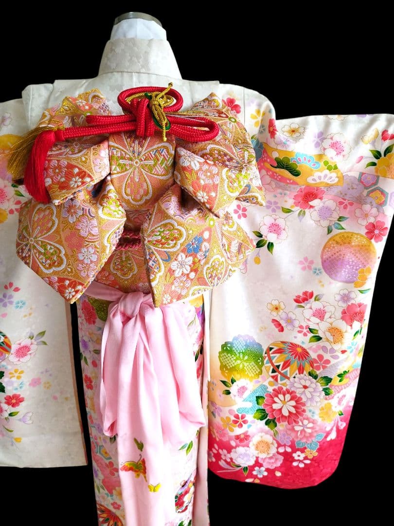 明日まで☆正絹白に刺繍着物に西陣帯フルセット☆七五三ハーフ成人式