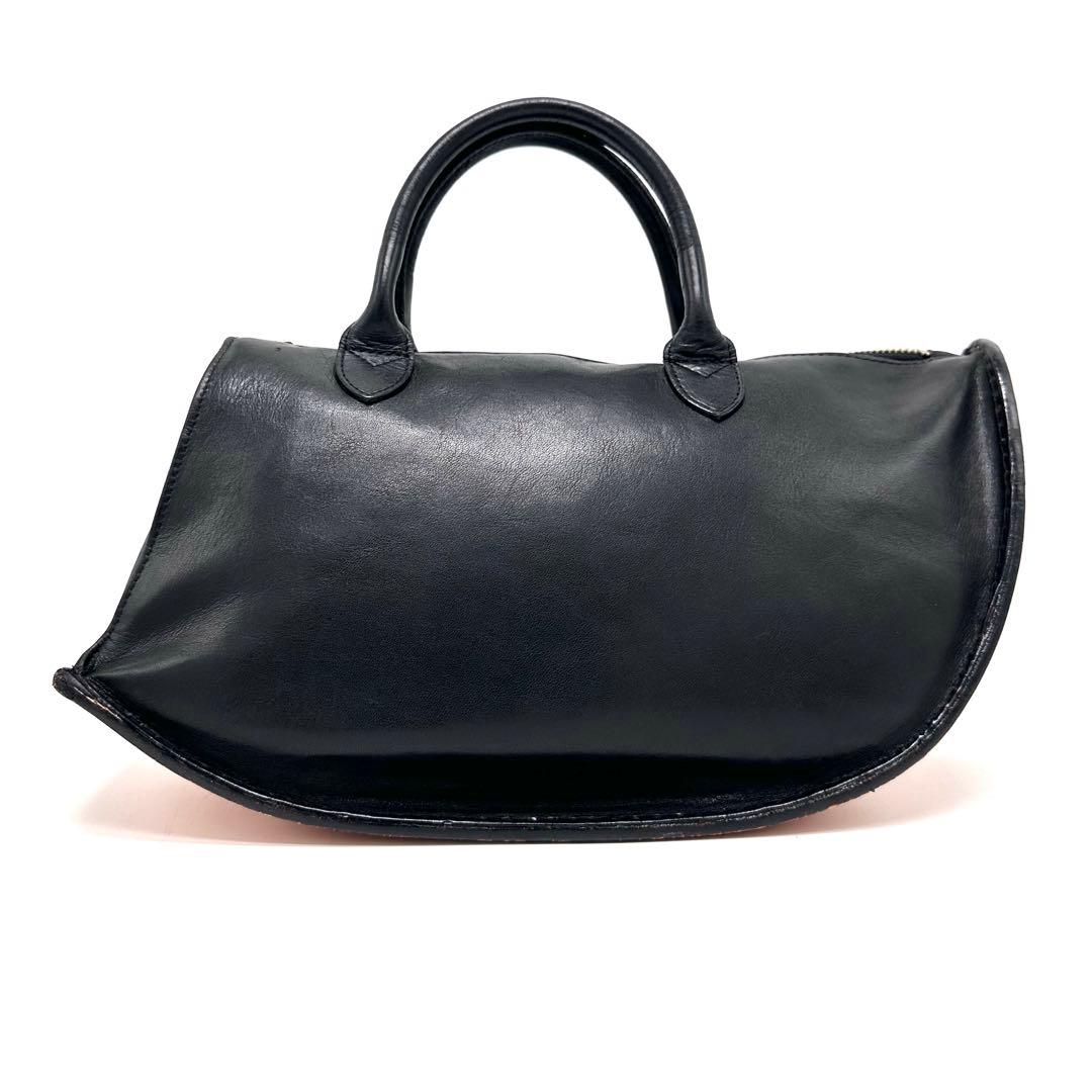 希少廃盤 マサキマツシマ 変形 ハンドバッグ ロゴ金具 カーフレザー 黒 ヌメ革