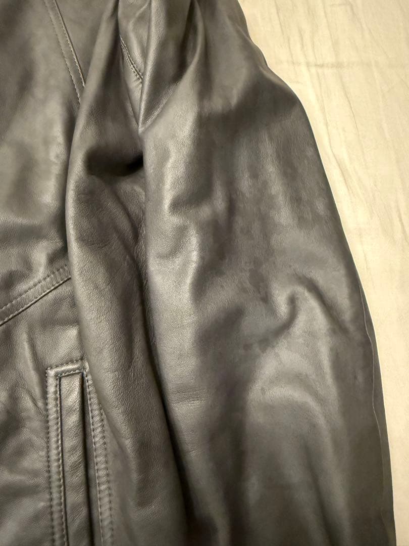 Rick Owens グレー LEATHER BIKER JACKET