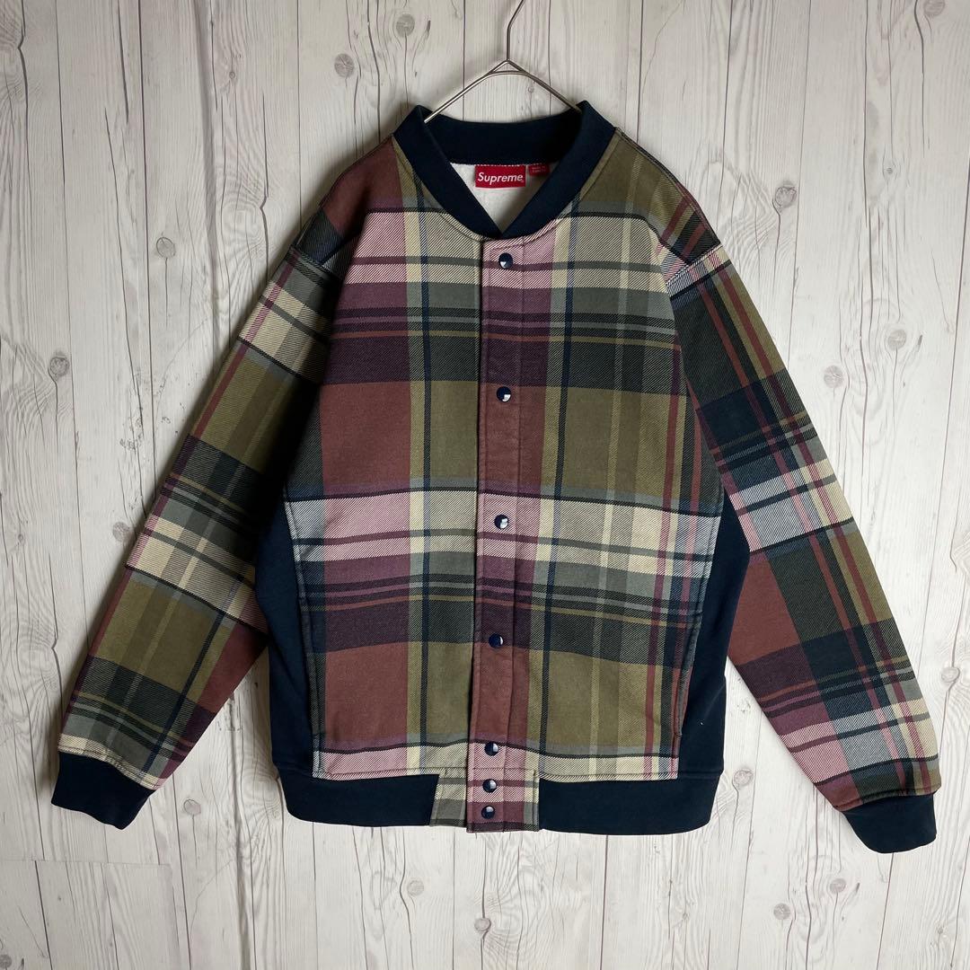Supreme スウェット チェック 刺繍アーチロゴ バーシティ ジャケット L