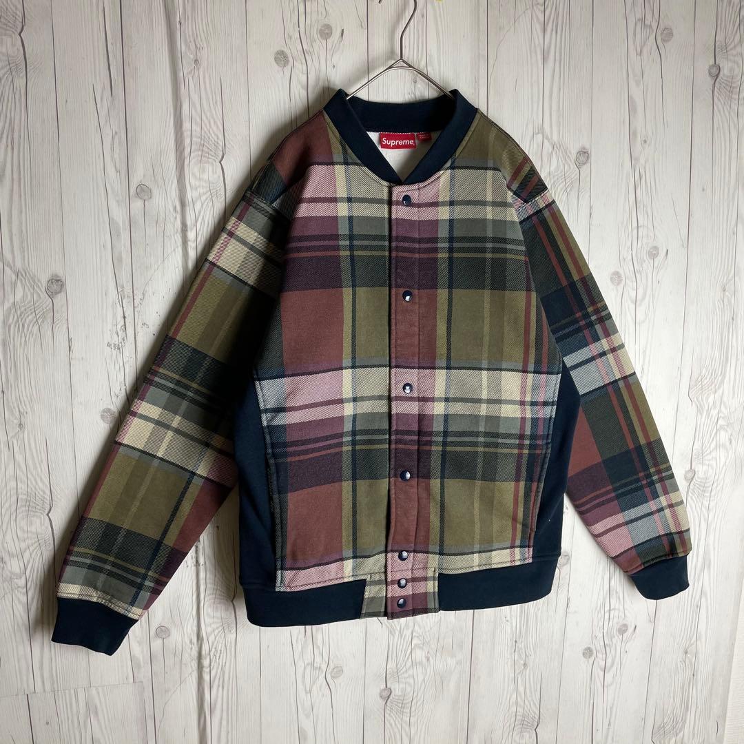 Supreme スウェット チェック 刺繍アーチロゴ バーシティ ジャケット L