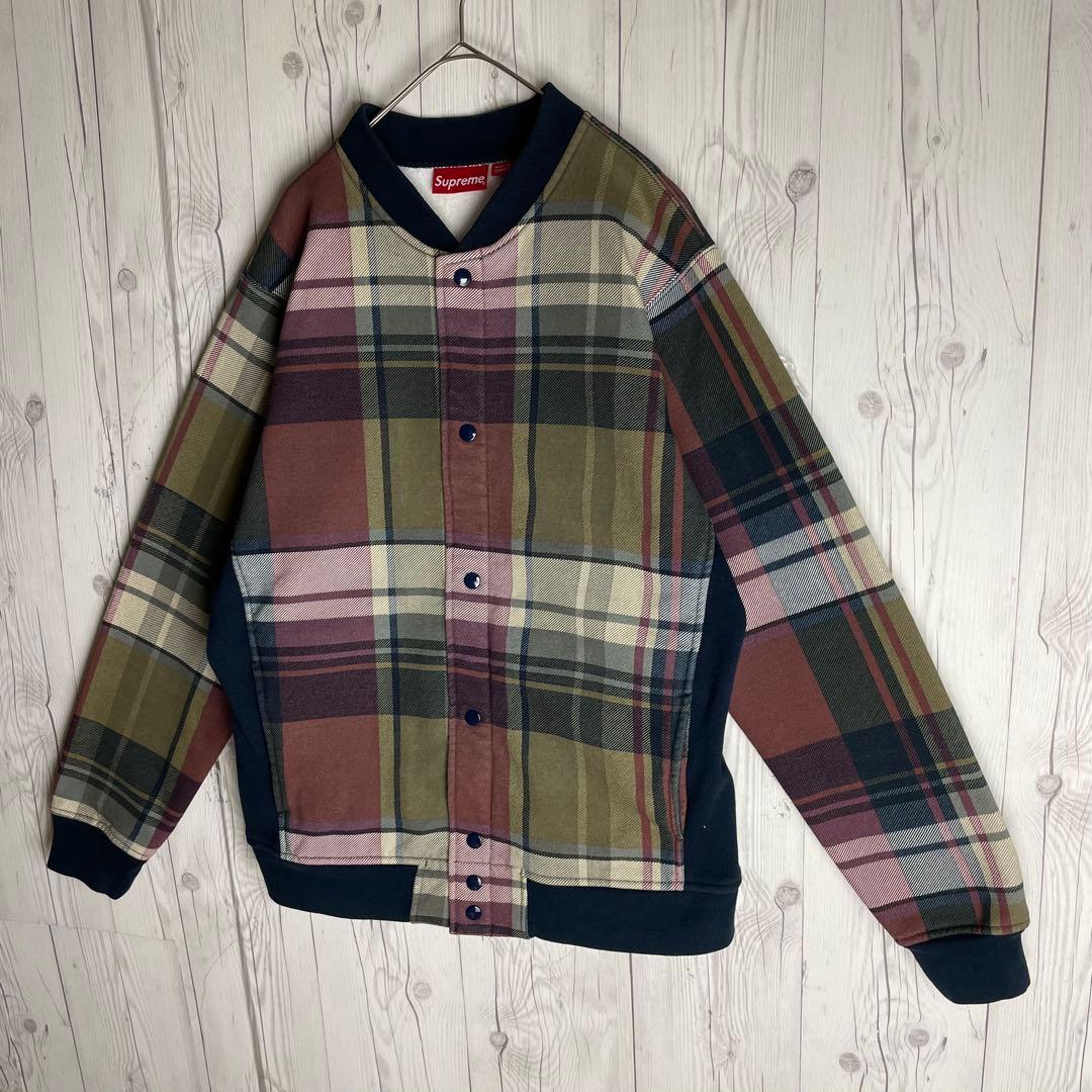 Supreme スウェット チェック 刺繍アーチロゴ バーシティ ジャケット L