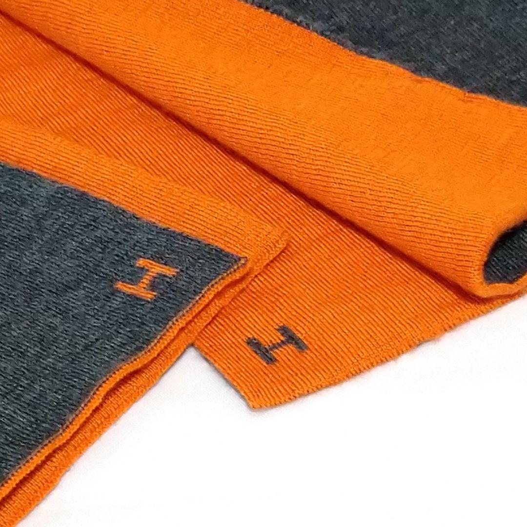 HERMES エルメスオレンジ Hロゴ カシミヤ シルク マフラー なめらか
