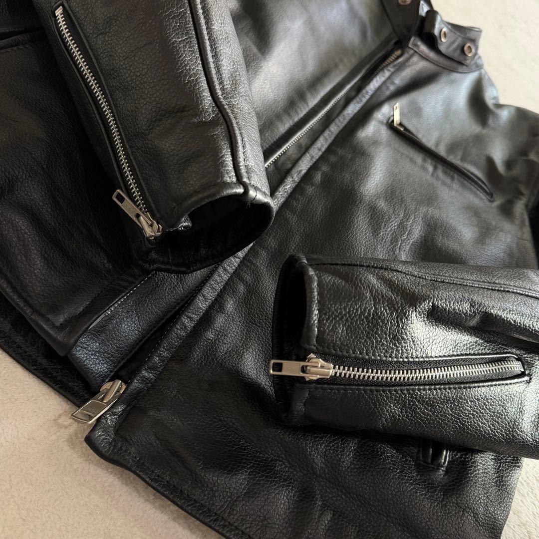 AXEL シングルライダースジャケット　キルティング　牛革　黒　大きいサイズ