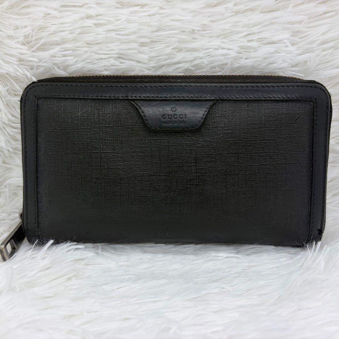 美品✨️グッチ 長財布 GGスプリーム ラウンドファスナー レザー 黒