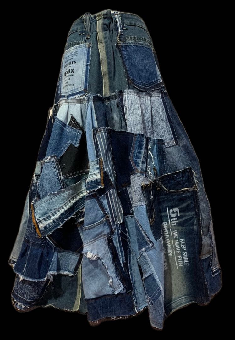 デニムリメイク★ふんだん細々パッチワークsk♡