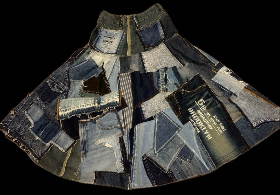 デニムリメイク★ふんだん細々パッチワークsk♡