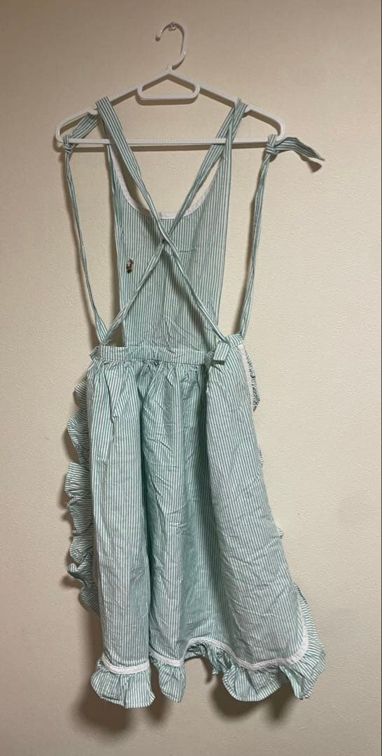 【ビンテージ】Ralph Lauranフリル付きエプロン 水色ストライプ