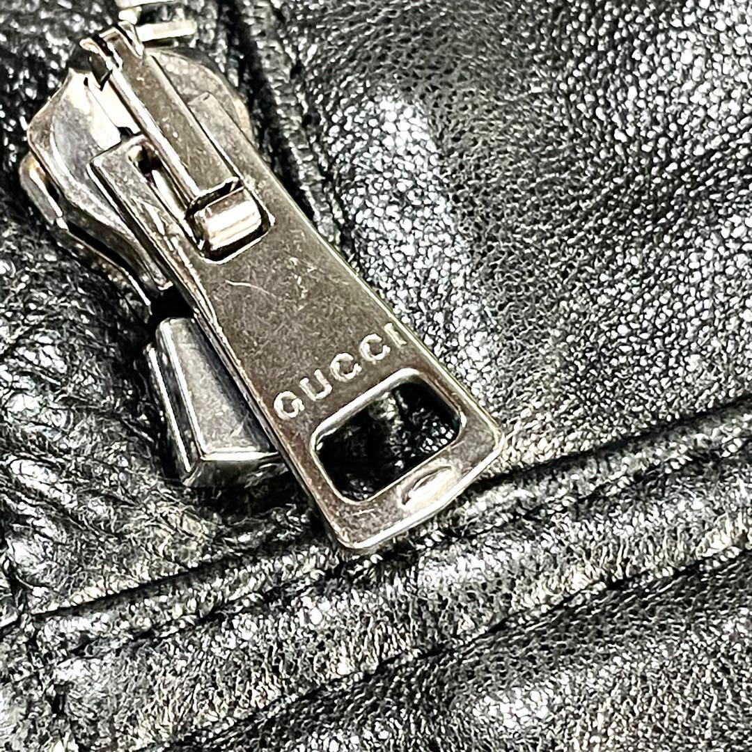 グッチ　GUCCI ラムレザージャケット　ブラック　黒　裏生地　赤　レッド