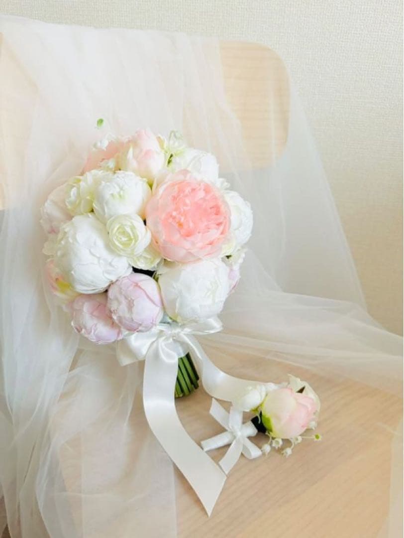 ピオニーブーケ 芍薬 結婚式 花嫁ブーケ ※ブートニア付き