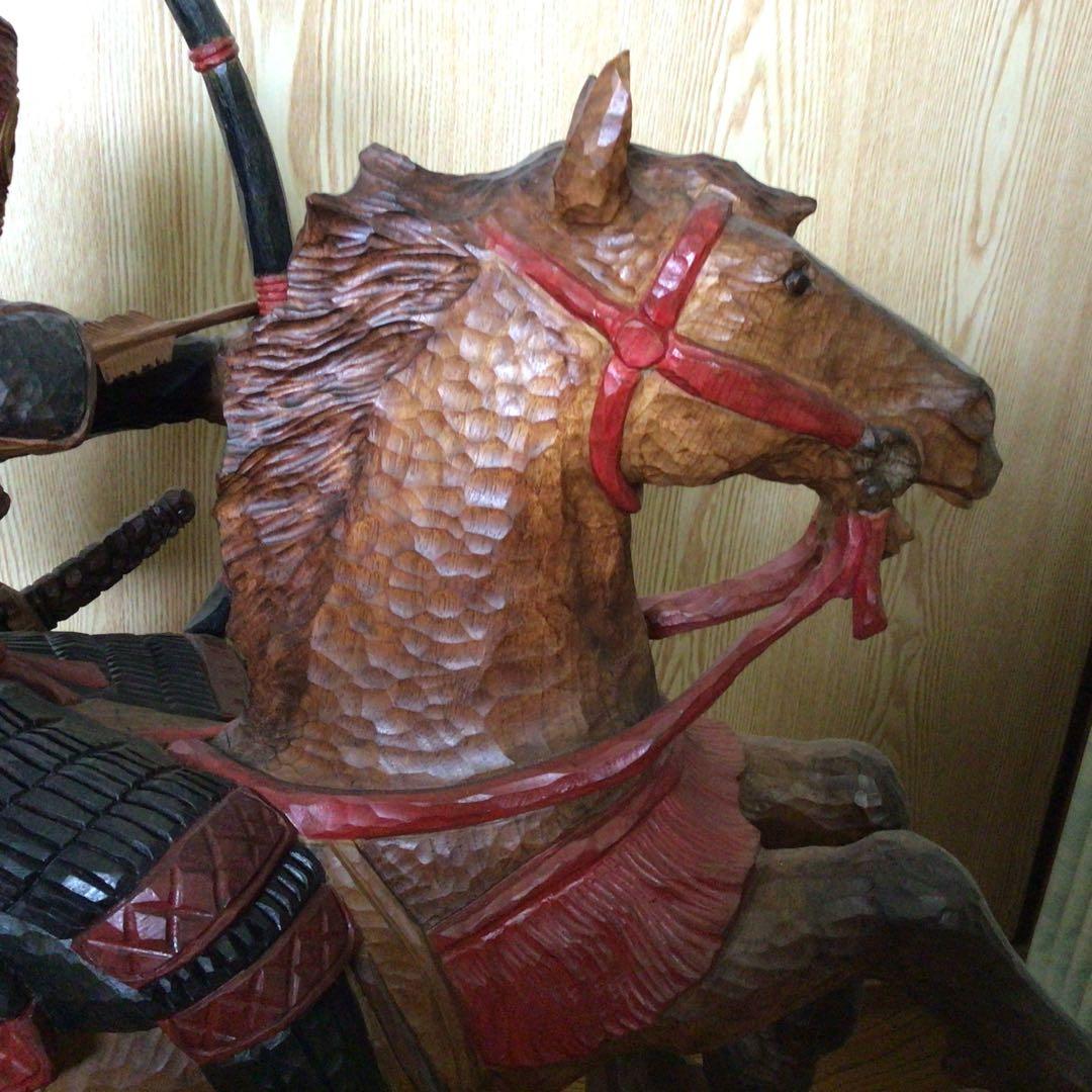 木彫り　武将　武士　武者　侍　置物　特大　希少　オイルステイン　彫刻　骨董