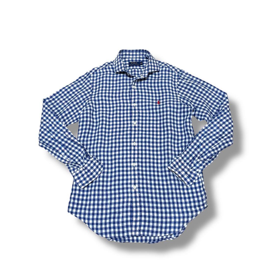 ‼️最高級‼️ リネン シャツ ギンガムチェック ラルフローレン S　NO2341