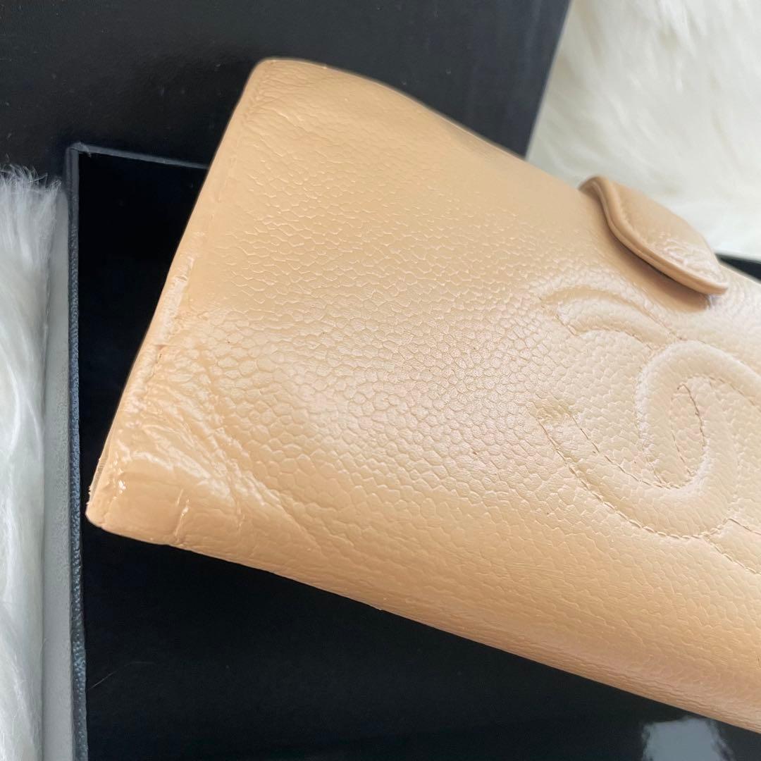 CHANEL シャネル レザー 二つ折り 長財布 ベージュ ココマーク がま口