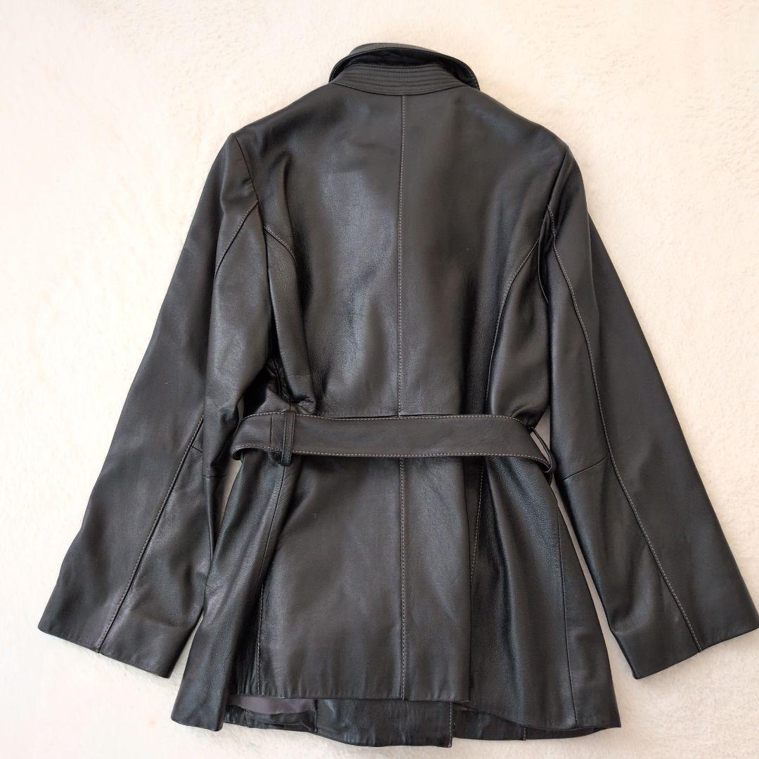 23区✩大きいサイズ✩ラムレザー100%✩ベルテッドコート✩ダブル✩48号
